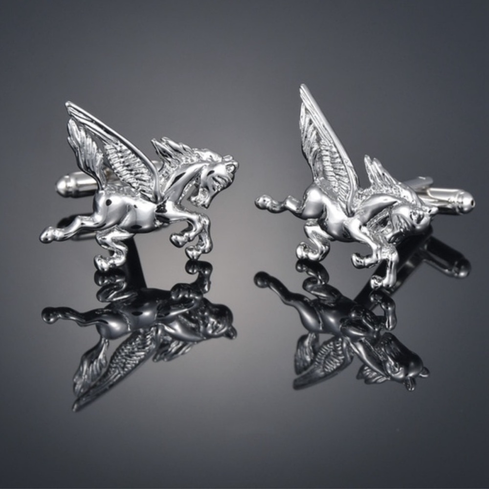 Silver Pegasus Flying Stallion Horse Cufflinks